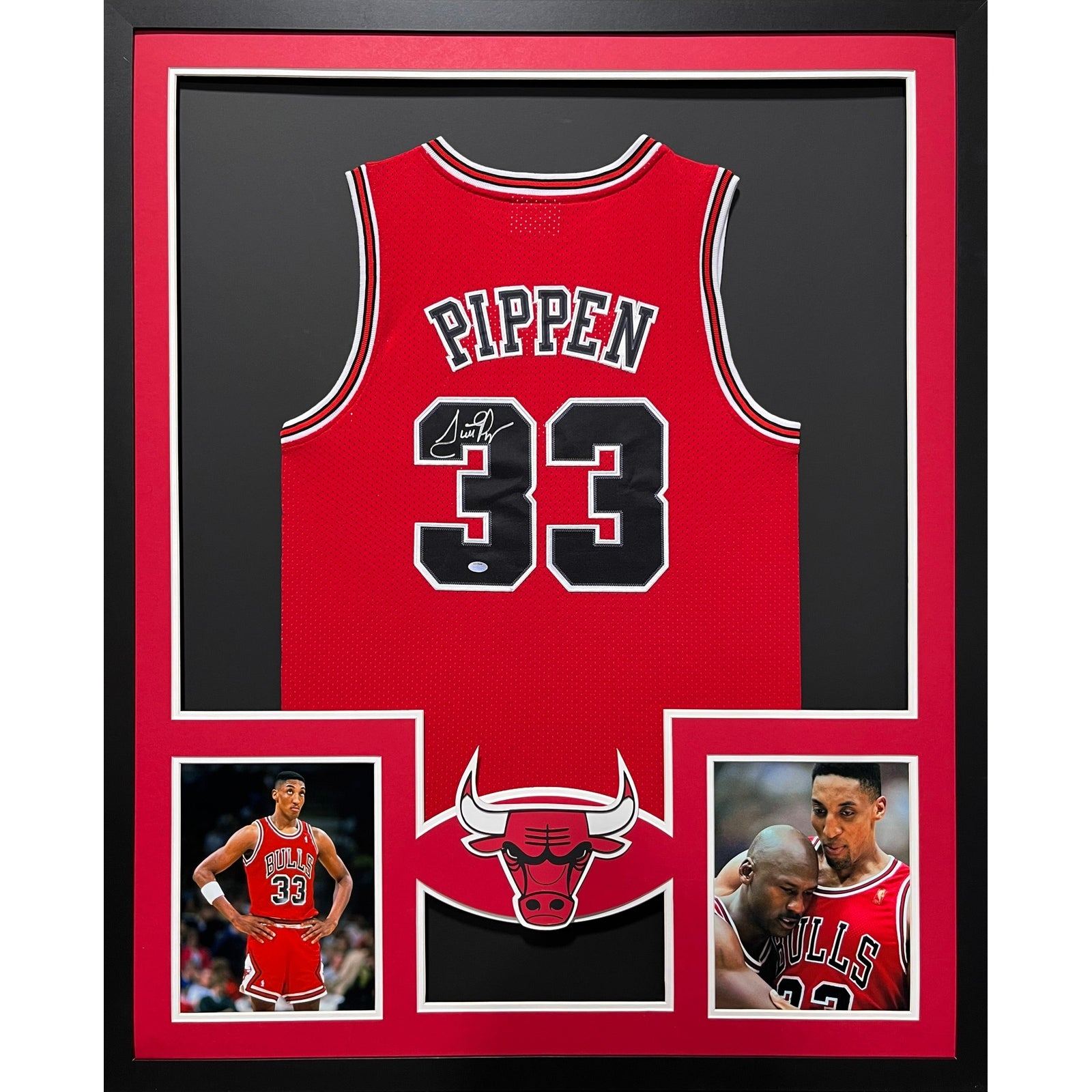 Scottie Pippen Framed Red Jersey Schwartz Autographed Signed Chicago Bulls