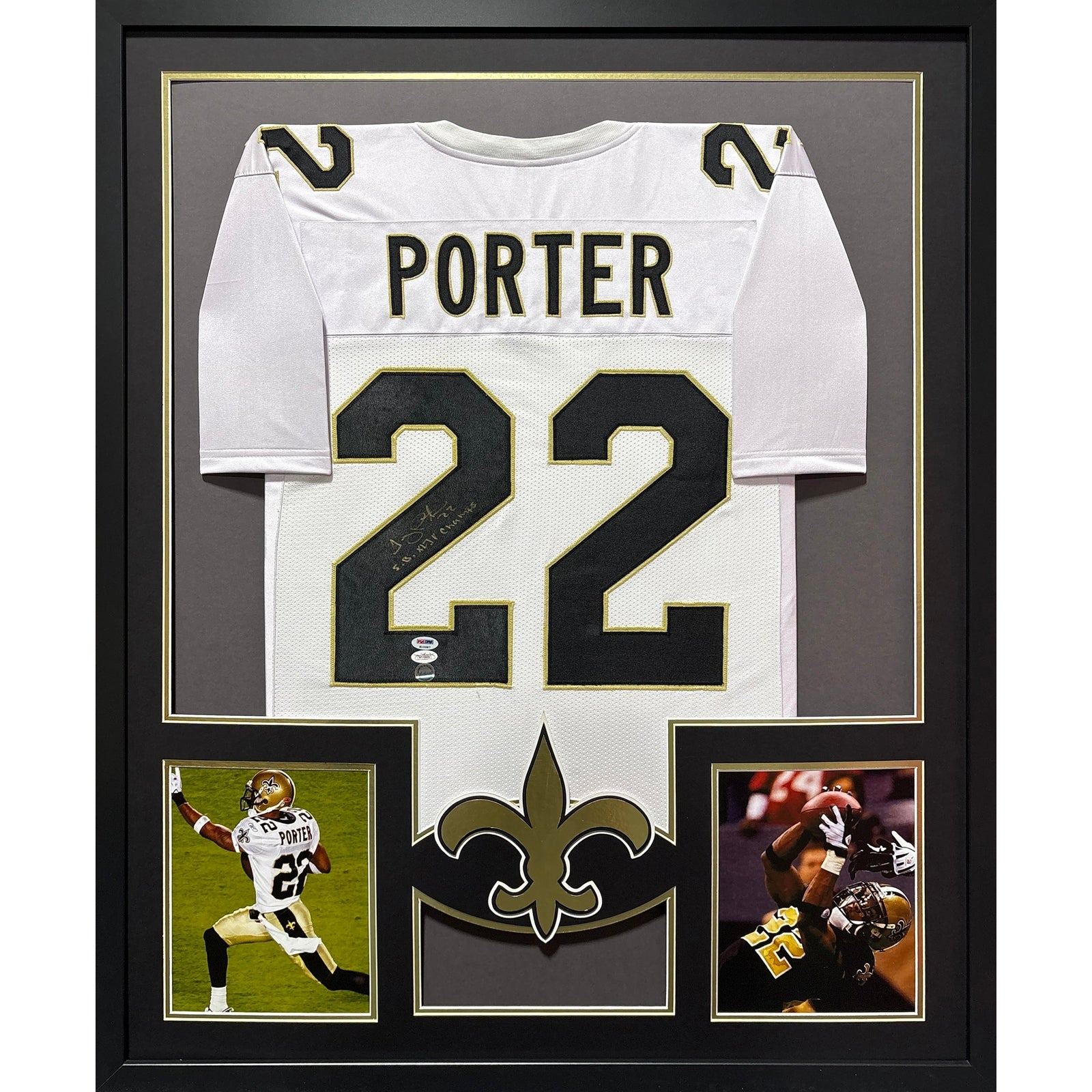 Tracy Porter Framed White Jersey PSA/DNA Autographed Signed Saints 2P
