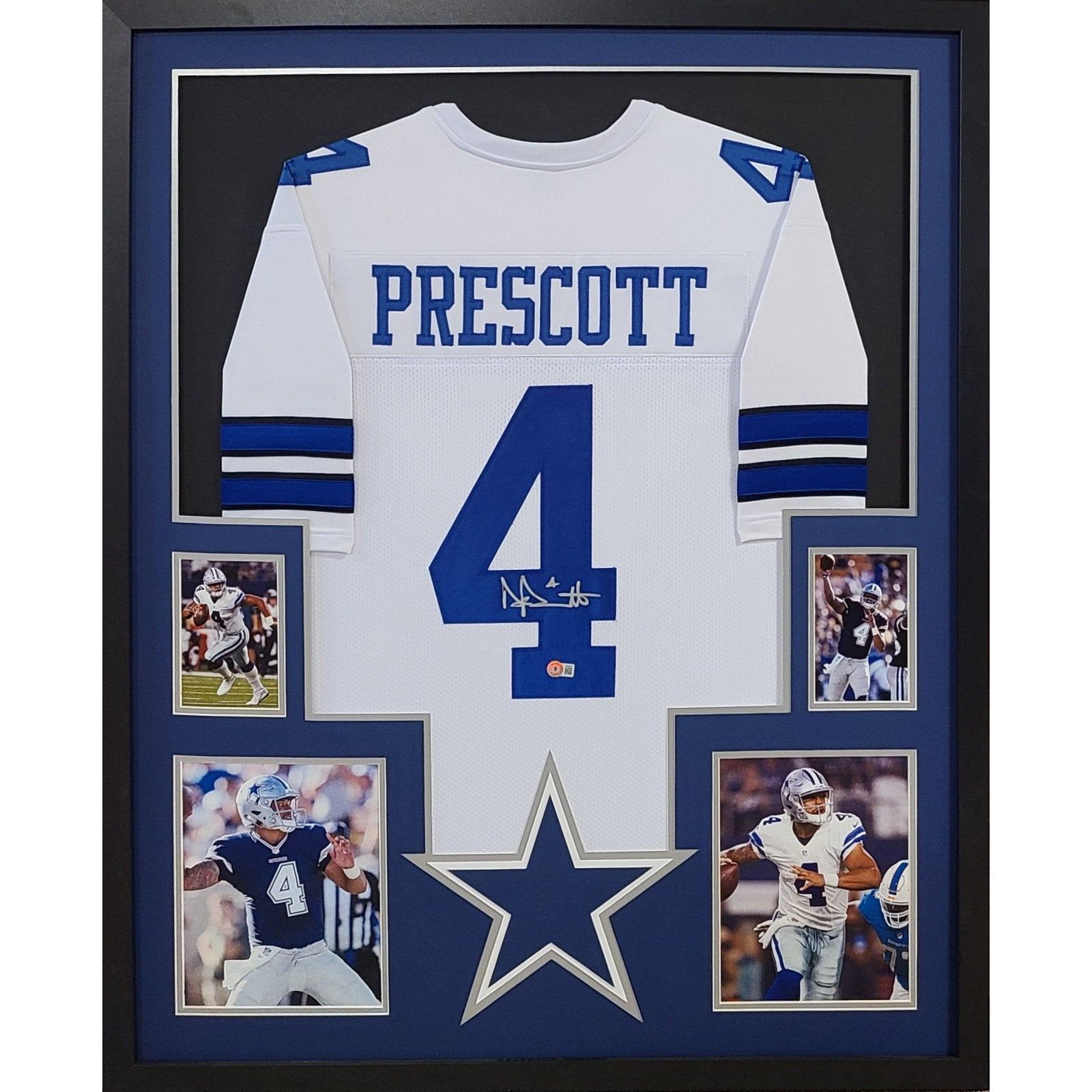 Dak Prescott Framed Signed White Jersey Beckett Autographed Dallas Cowboys