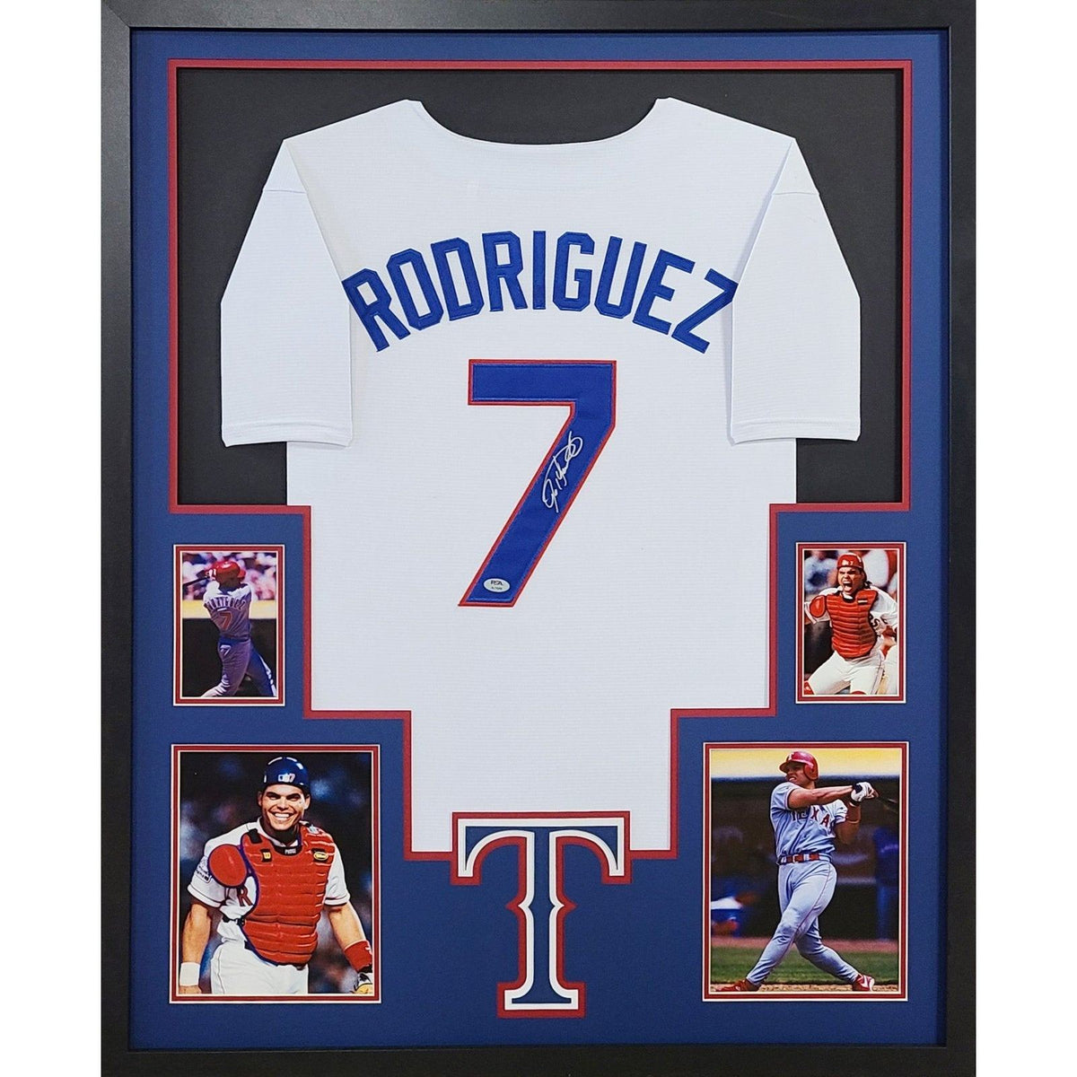 Ivan Rodriguez Signed Framed White Jersey PSA/DNA Autographed Rangers Pudge