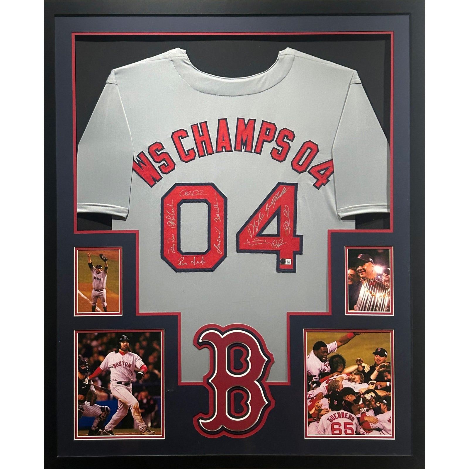 2004 Red Sox Framed Signed by 11 Jersey Beckett Autographed Boston