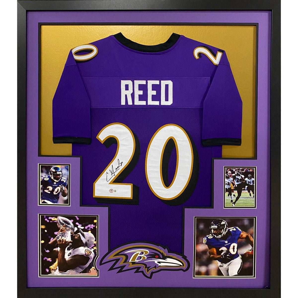 Ed Reed Framed Signed Purple Jersey Beckett Autographed Baltimore Ravens