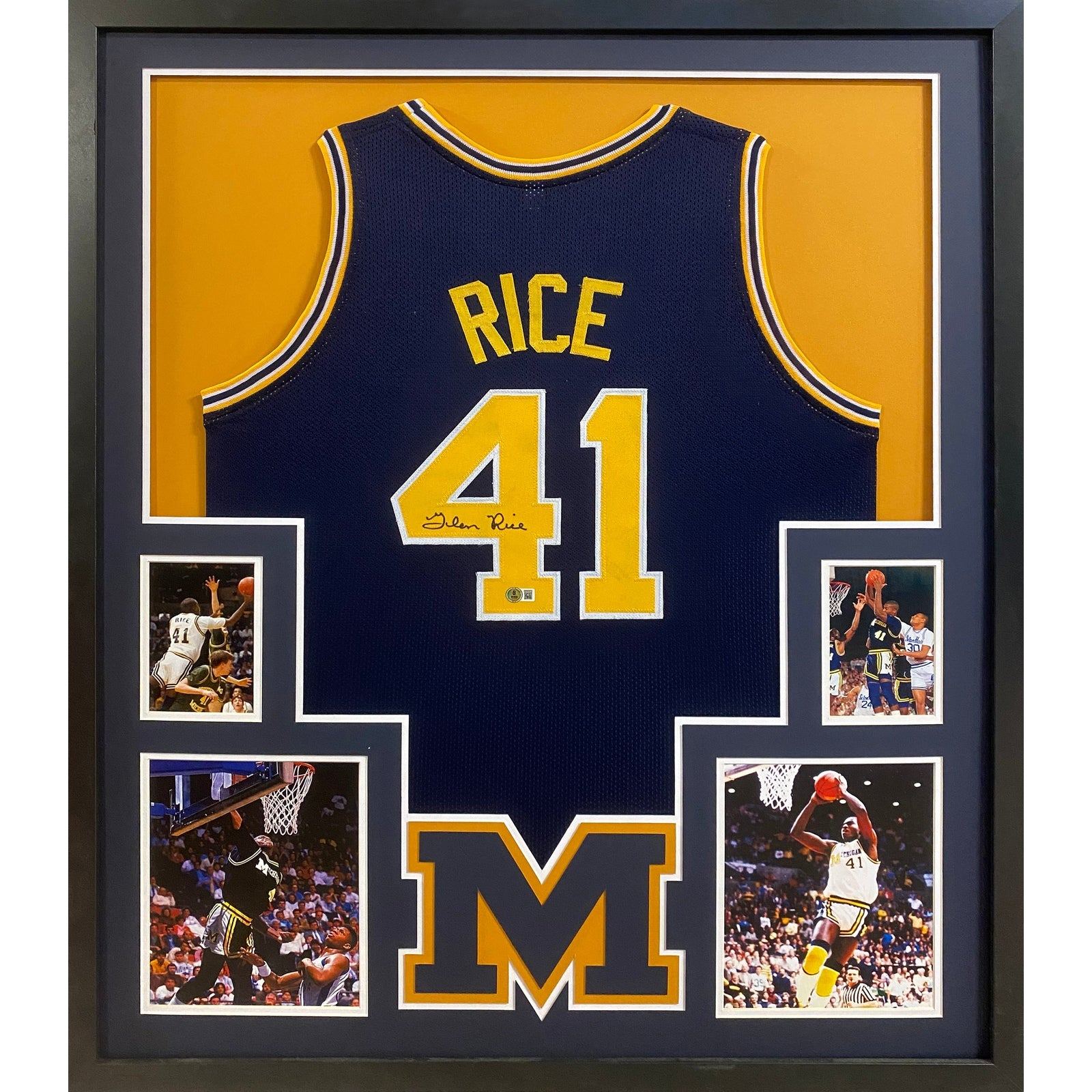 Glen Rice Framed Signed Navy Jersey Beckett Autographed Michigan