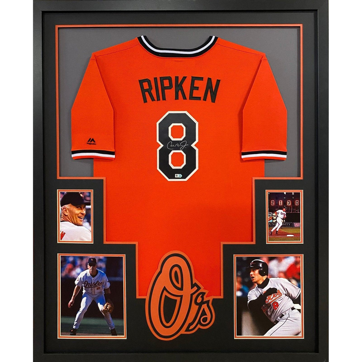 Cal Ripken Autographed and Framed Orange Orioles Jersey