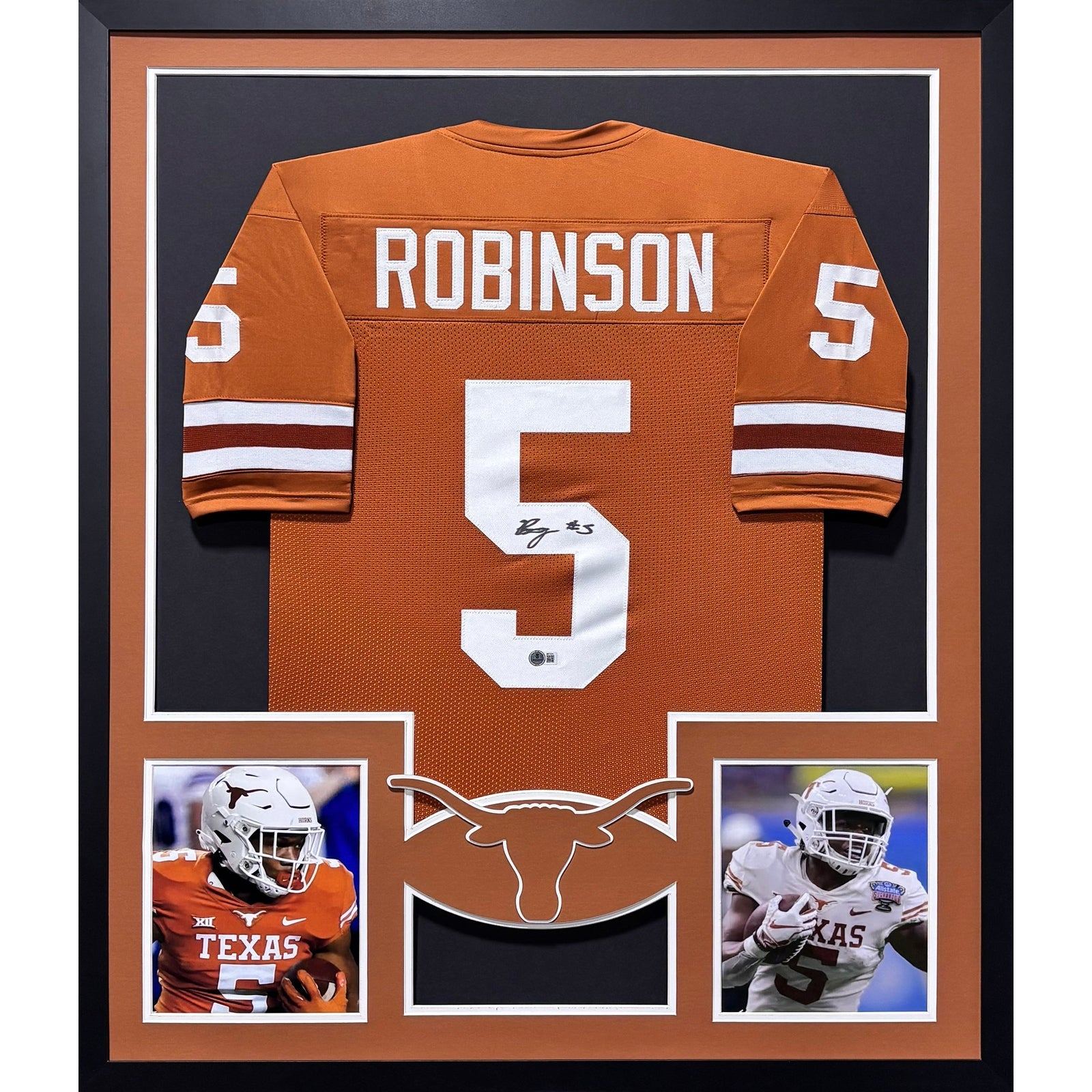Bijan Robinson Framed Signed Jersey Beckett Autographed Texas Orange