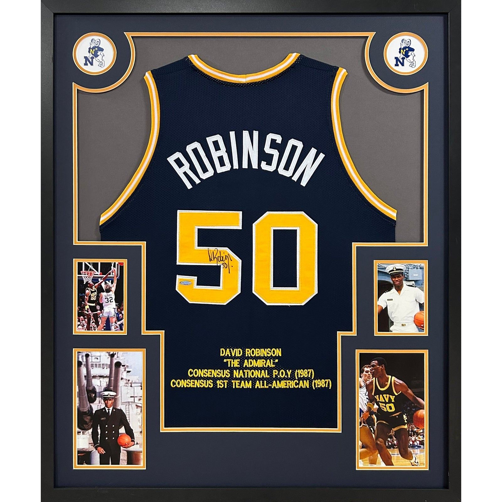 David Robinson Signed Framed Navy Jersey Schwartz Autographed Naval Academy