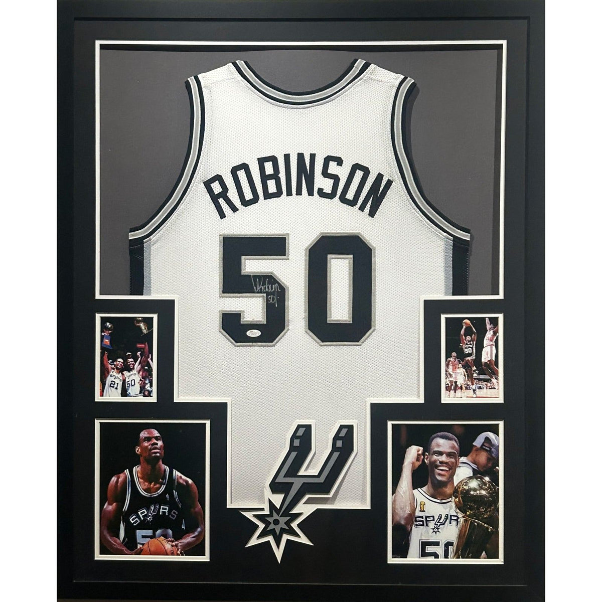 David Robinson Signed Framed White Jersey JSA Autographed San Antonio Spurs