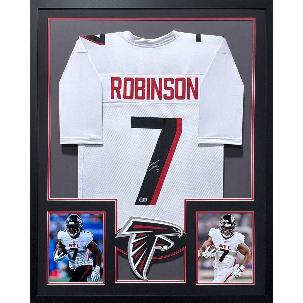 Bijan Robinson Framed Signed White Jersey Beckett Autographed Atlanta Falcons
