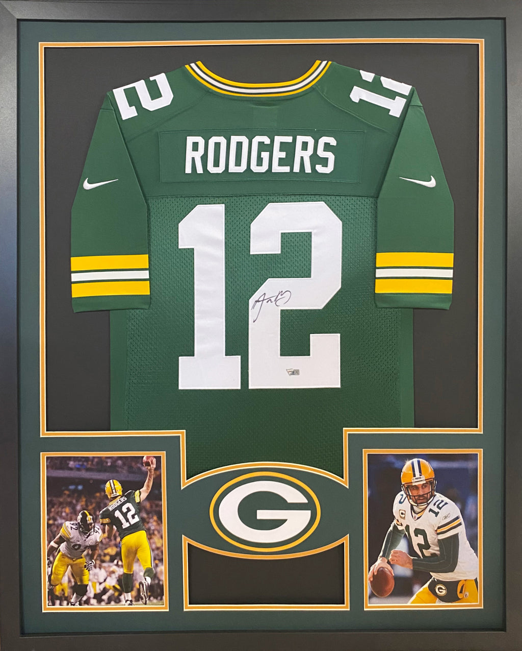 AARON RODGERS AUTOGRAPHED HAND SIGNED CUSTOM FRAMED GREEN BAY PACKERS JERSEY