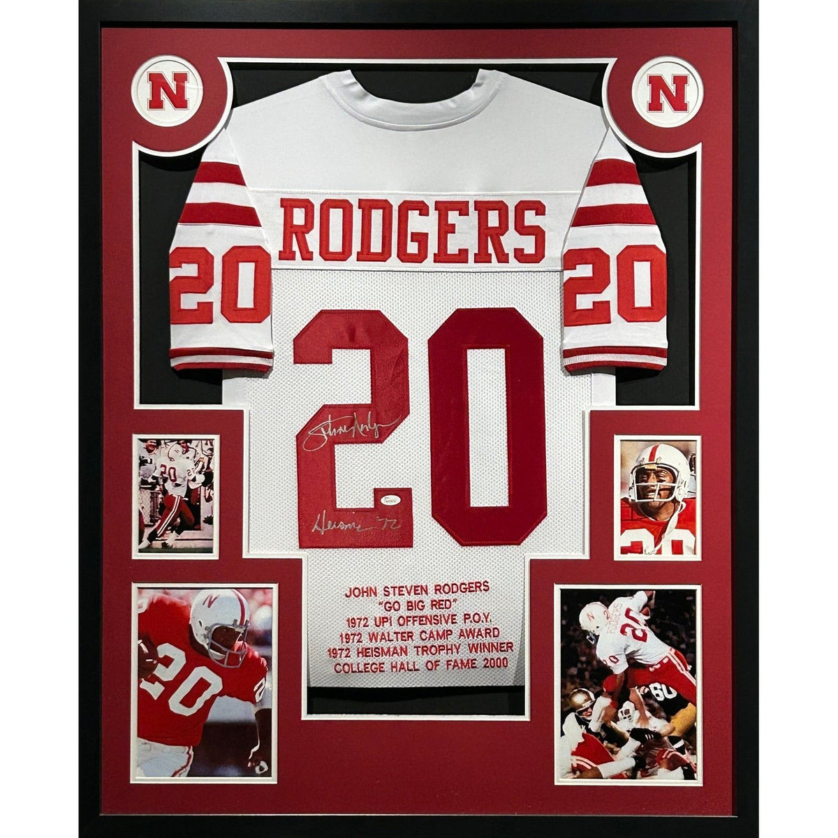 Johnny Rodgers Signed Framed Stat Jersey JSA Autographed Nebraska Heisman