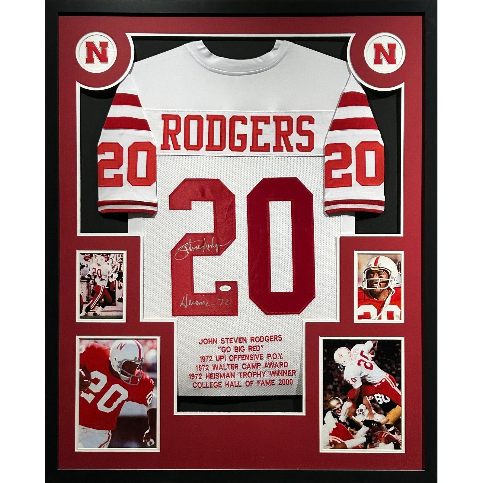 Johnny Rodgers Signed Framed Stat Jersey JSA Autographed Nebraska Heisman