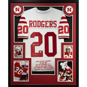 Johnny Rodgers Signed Framed Stat Jersey JSA Autographed Nebraska Heisman