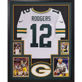 Aaron Rodgers Framed Signed White Jersey Fanatics Autographed Packers