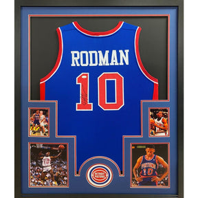 Dennis Rodman Signed Framed Blue Jersey JSA Autographed Detroit Pistons