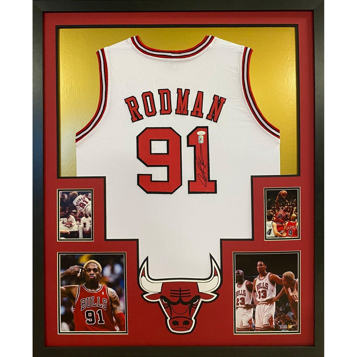 Chicago Bulls Dennis Rodman Autographed Framed Red Jersey Beckett