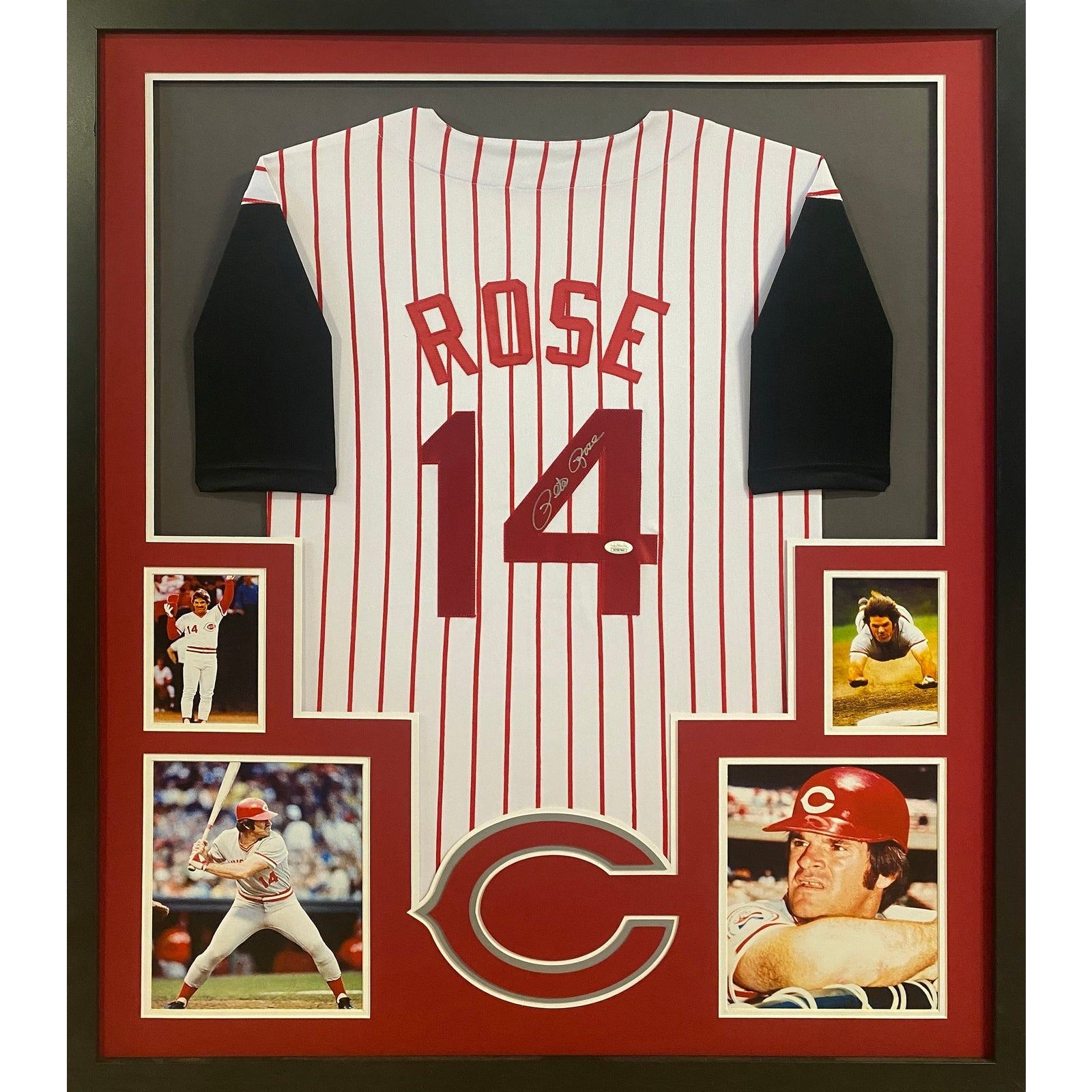 Pete Rose Framed Signed Jersey JSA Autographed Cincinnati Reds Stripes