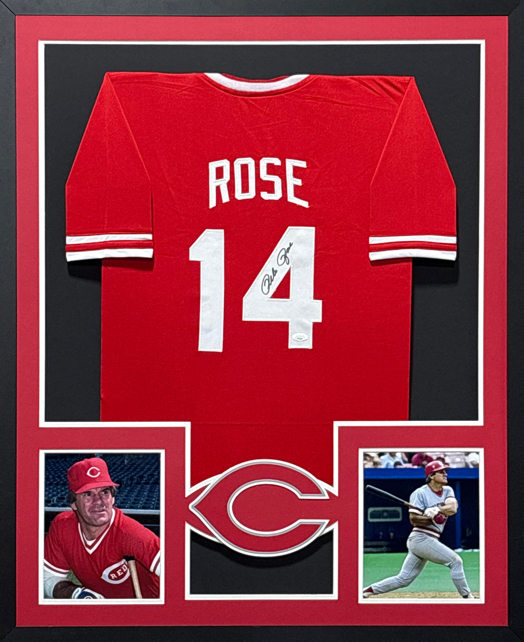 Pete Rose Framed Signed Red Jersey JSA Autographed Cincinnati Reds