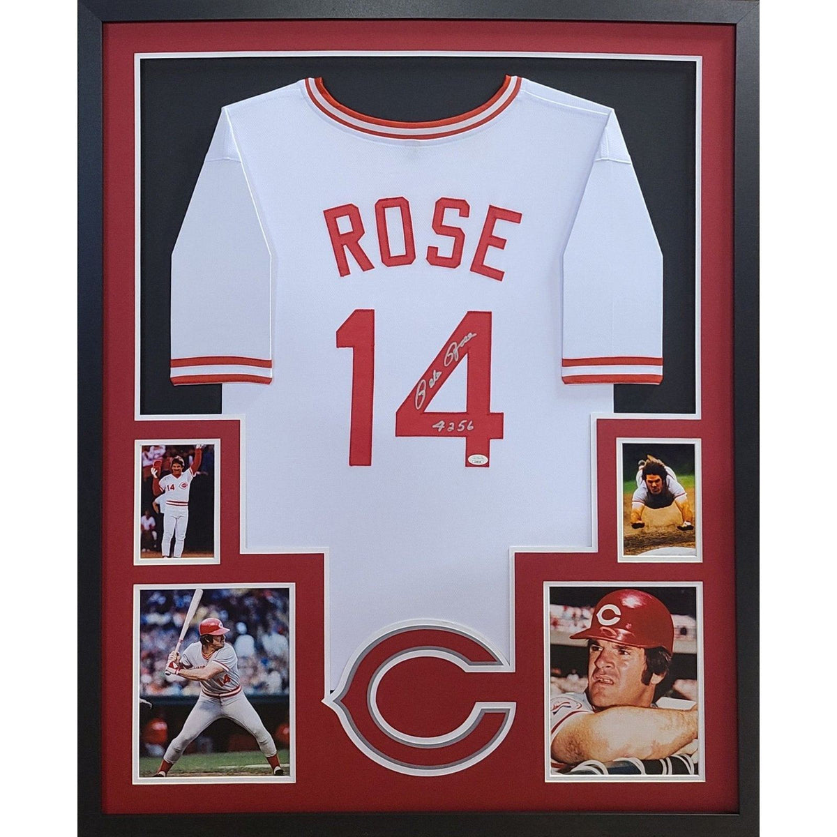 Pete Rose Framed Signed White Jersey JSA Autographed Cincinnati Reds