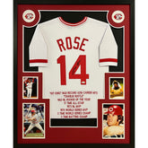 Pete Rose Framed Signed Stat White Jersey JSA Autographed Cincinnati Reds