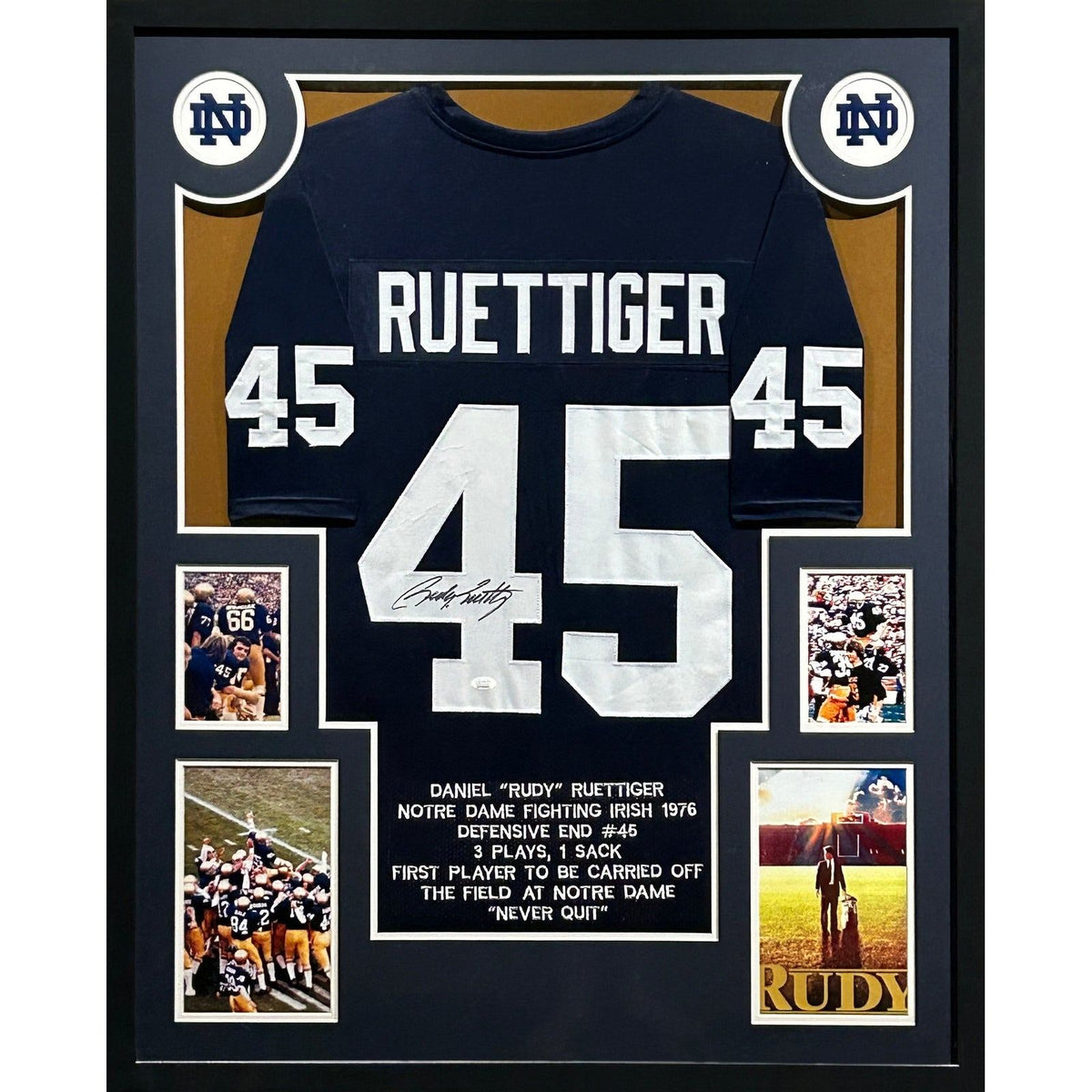 Rudy Ruettiger Framed Signed Movie Stat Jersey JSA Autographed Notre Dame