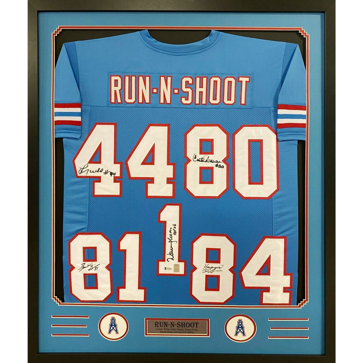 Run & Shoot Framed Signed Jersey Beckett Autographed Houston Oilers