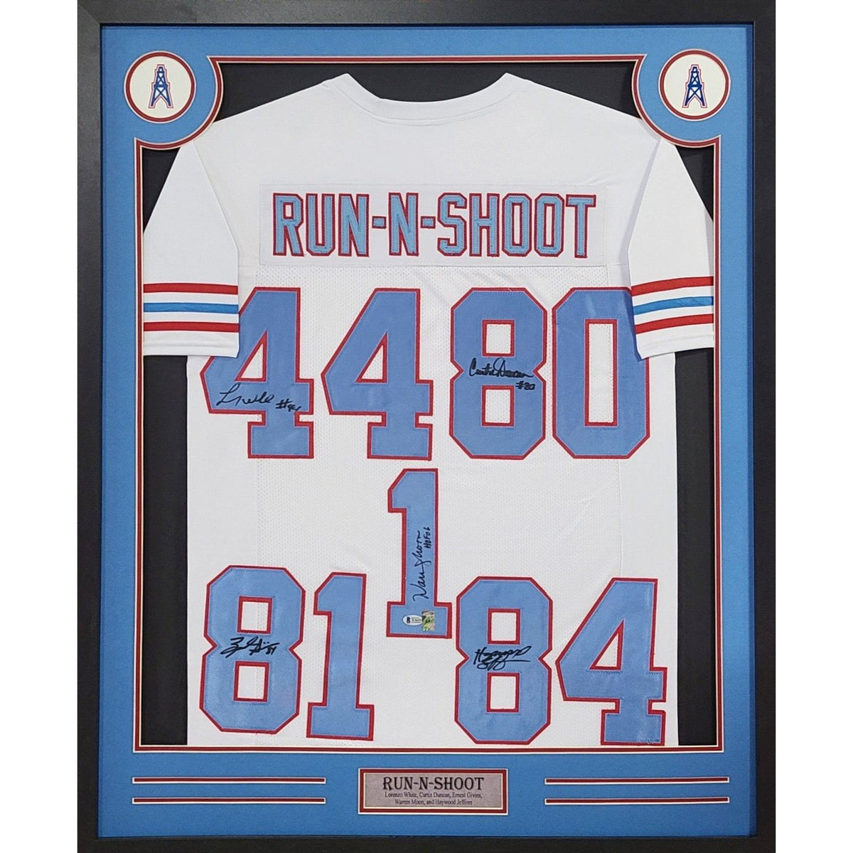 Run & Shoot Framed Signed White Jersey Beckett Autographed Houston Oilers