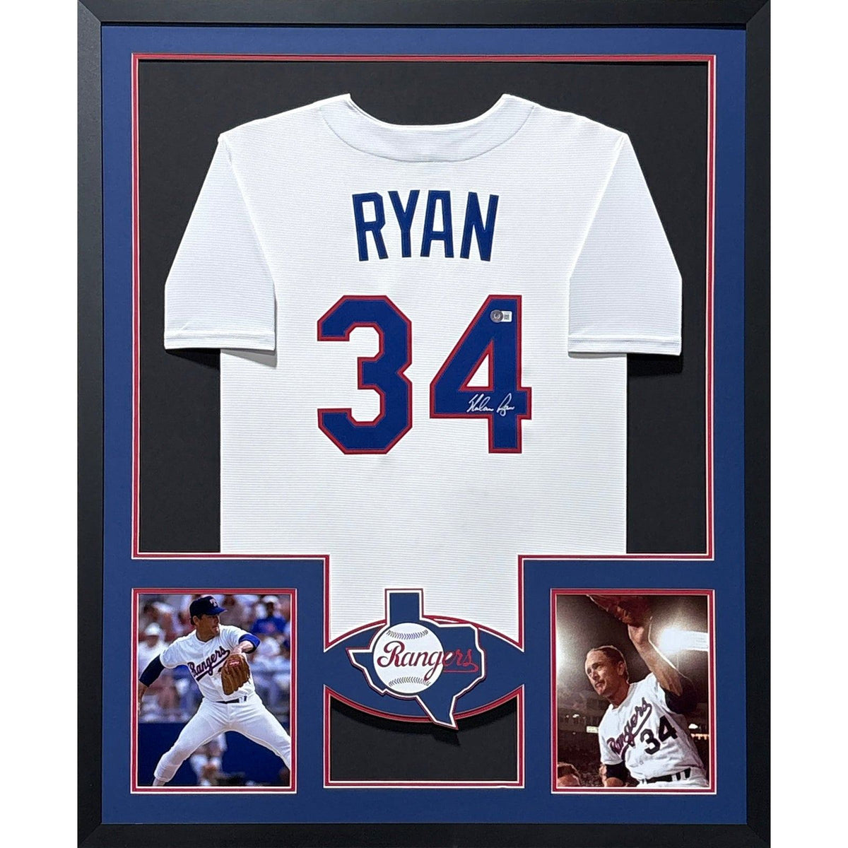 Nolan Ryan Signed Framed Jersey Beckett Texas Rangers Autographed 3p