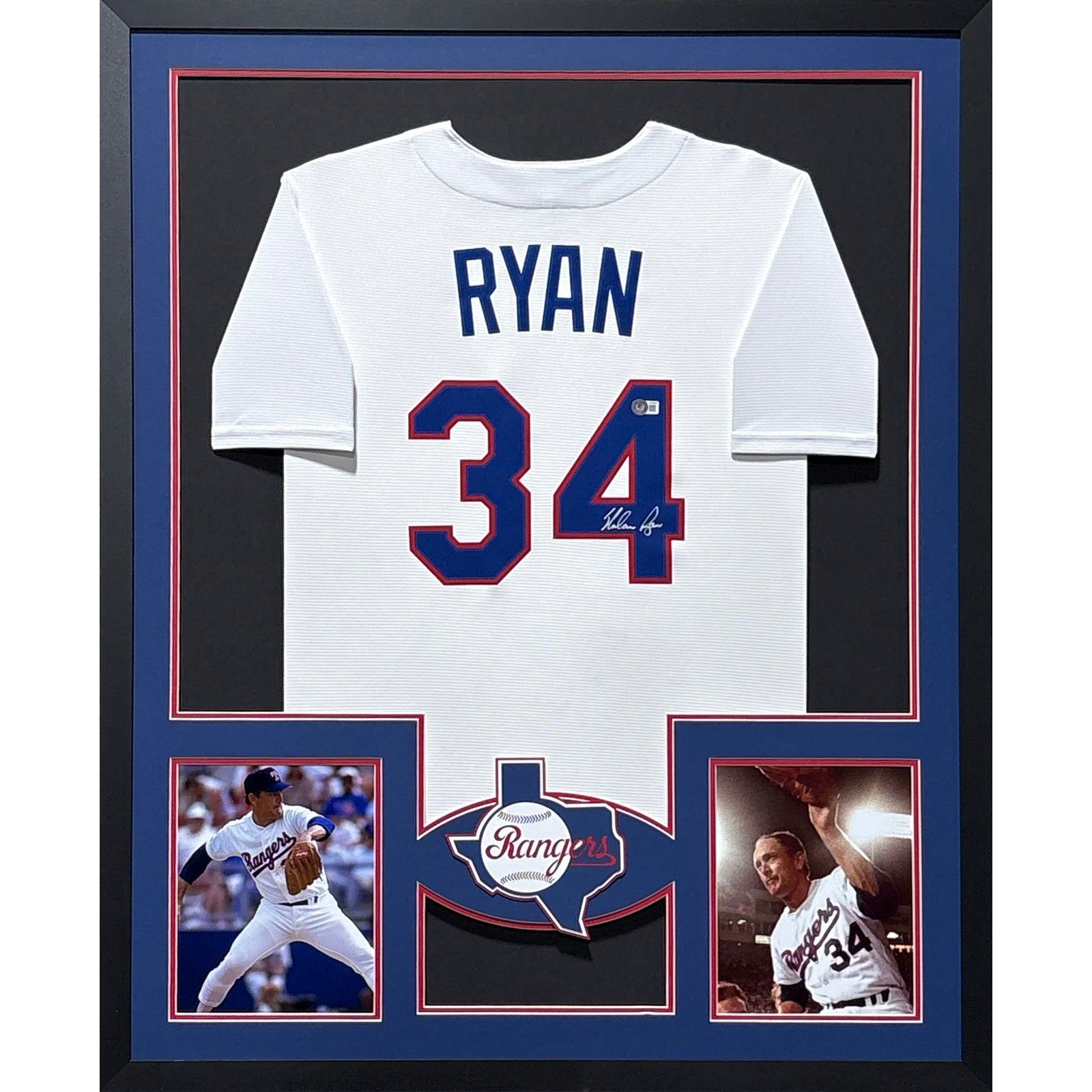 Nolan Ryan Signed Framed Jersey Beckett Texas Rangers Autographed 3p