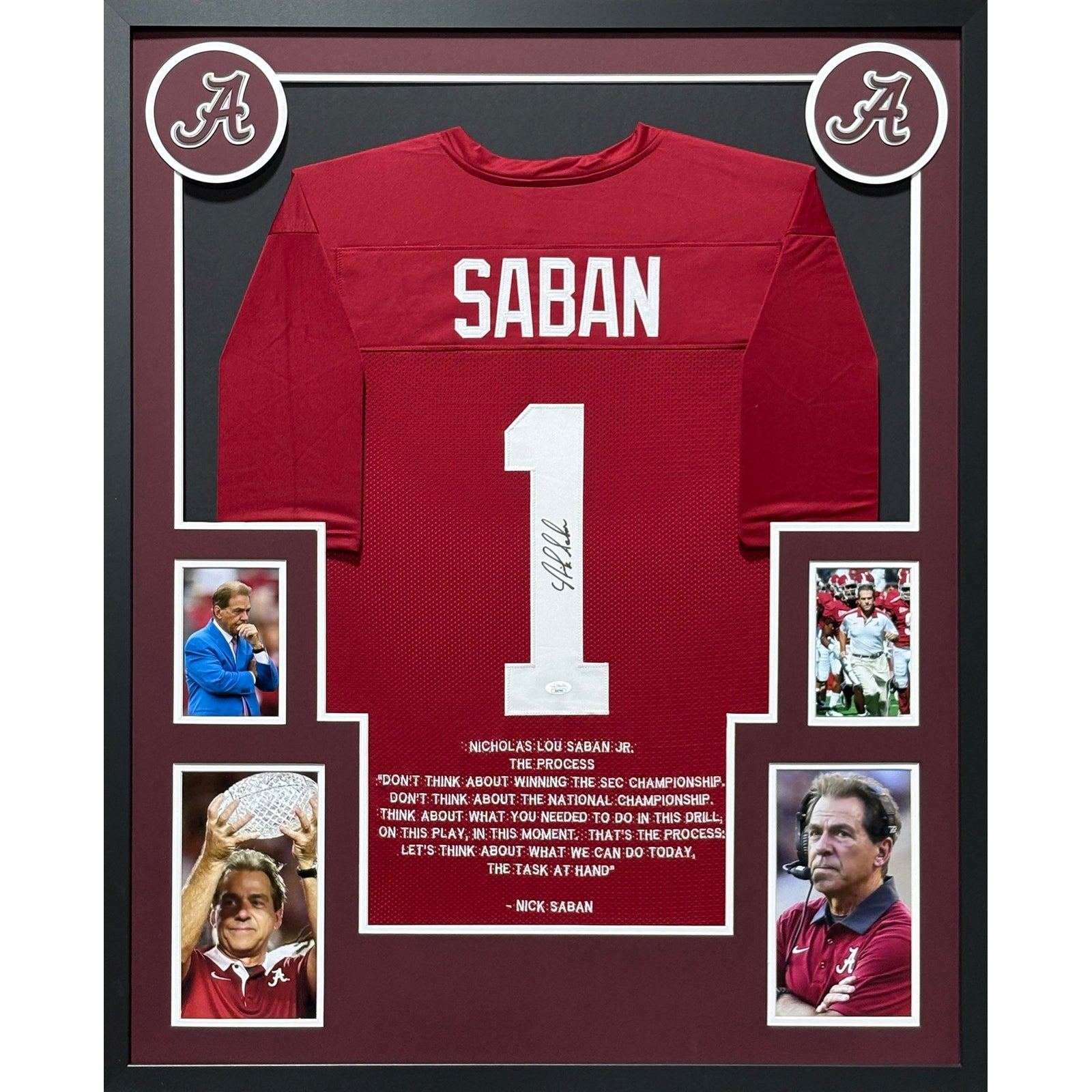 Nick Saban Stat Framed Signed Jersey Beckett Autographed Alabama Process IH