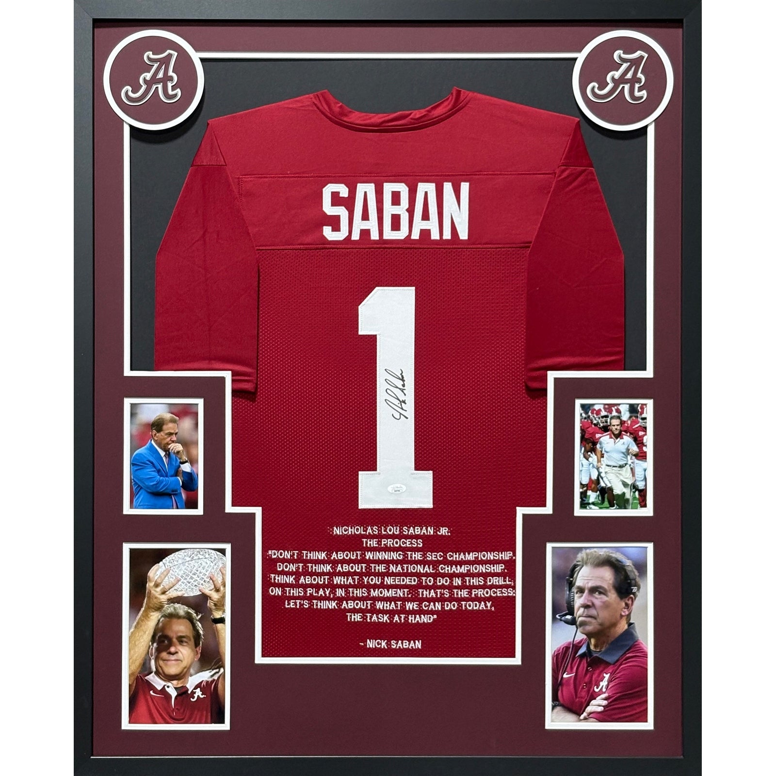 Nick Saban Stat Framed Signed Jersey Beckett Autographed Alabama Process IH