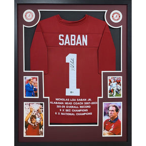 Nick Saban Stat Framed Signed Jersey Beckett Autographed Alabama