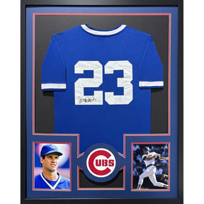 Ryne Sandberg Signed Blue Jersey Framed Autographed JSA