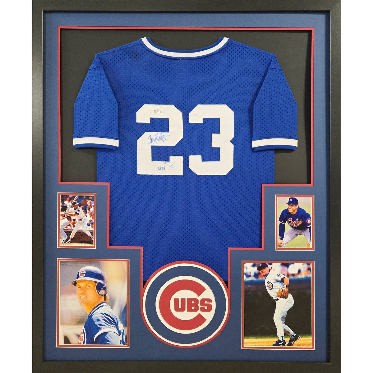 Ryne Sandberg Signed Blue Framed Jersey Autographed Beckett Stain