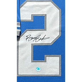Barry Sanders Signed Framed Jersey Schwartz Autographed Detroit Lions 2P