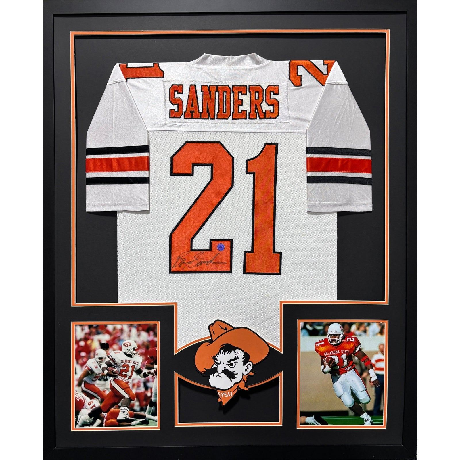 Barry Sanders Framed Signed White Jersey Schwartz Autographed Oklahoma State