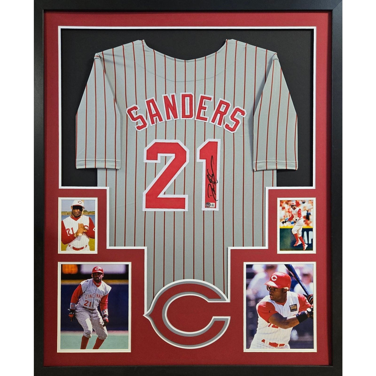 Deion Sanders Framed Signed Jersey Beckett Autographed Cincinnati Reds