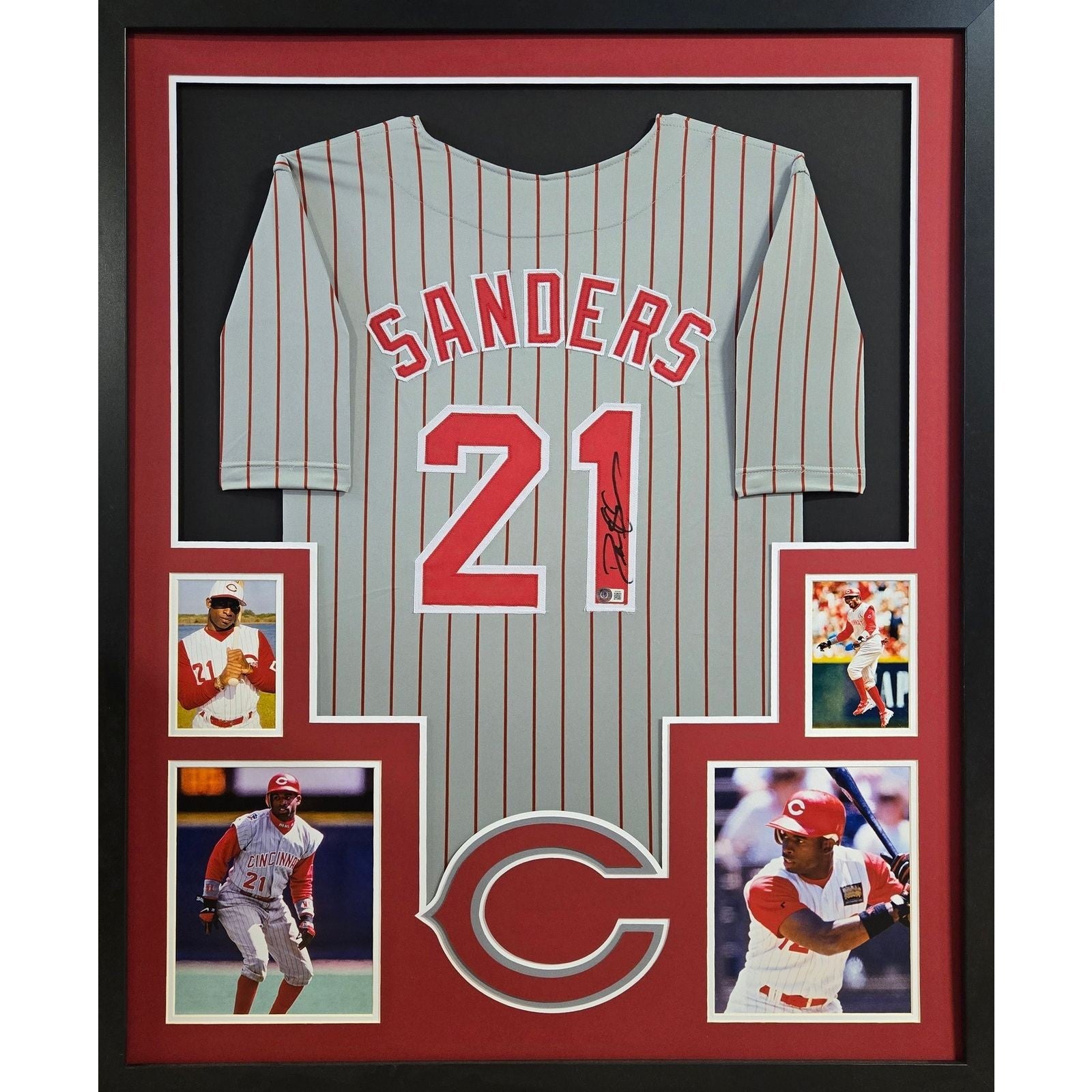 Deion Sanders Framed Signed Jersey Beckett Autographed Cincinnati Reds