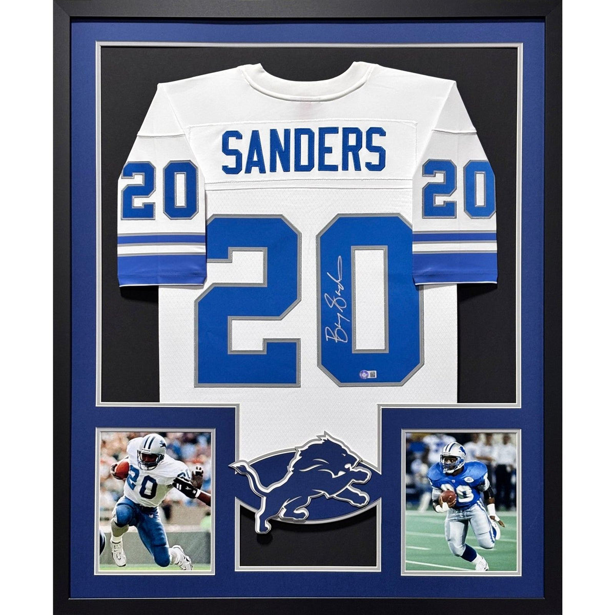 Barry Sanders Signed Framed White Jersey Beckett Autographed Detroit Lions