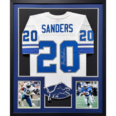 Barry Sanders Signed Framed White Jersey Beckett Autographed Detroit Lions