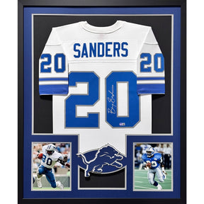 Barry Sanders Signed Framed White Jersey Beckett Autographed Detroit Lions