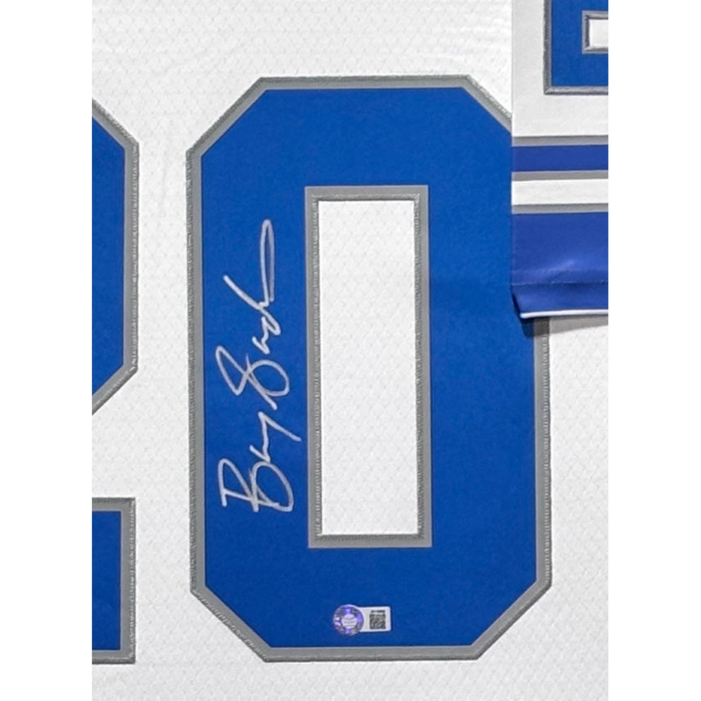 Barry Sanders Signed Framed White Jersey Beckett Autographed Detroit Lions