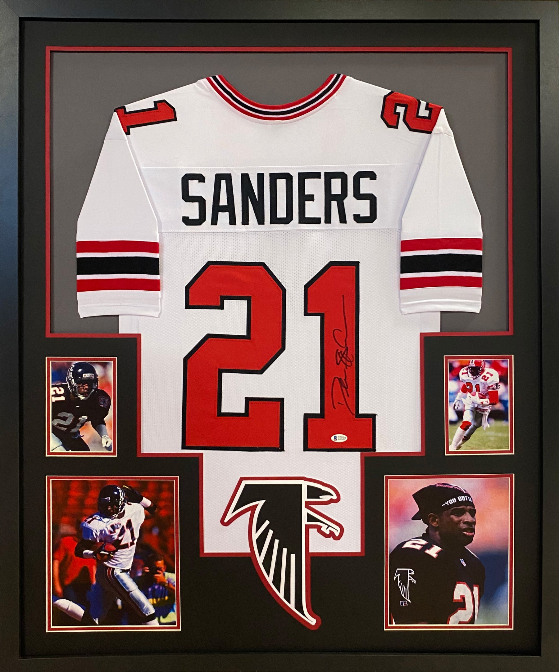 Deion Sanders Framed Signed TB White Falcons Jersey Beckett Autographed