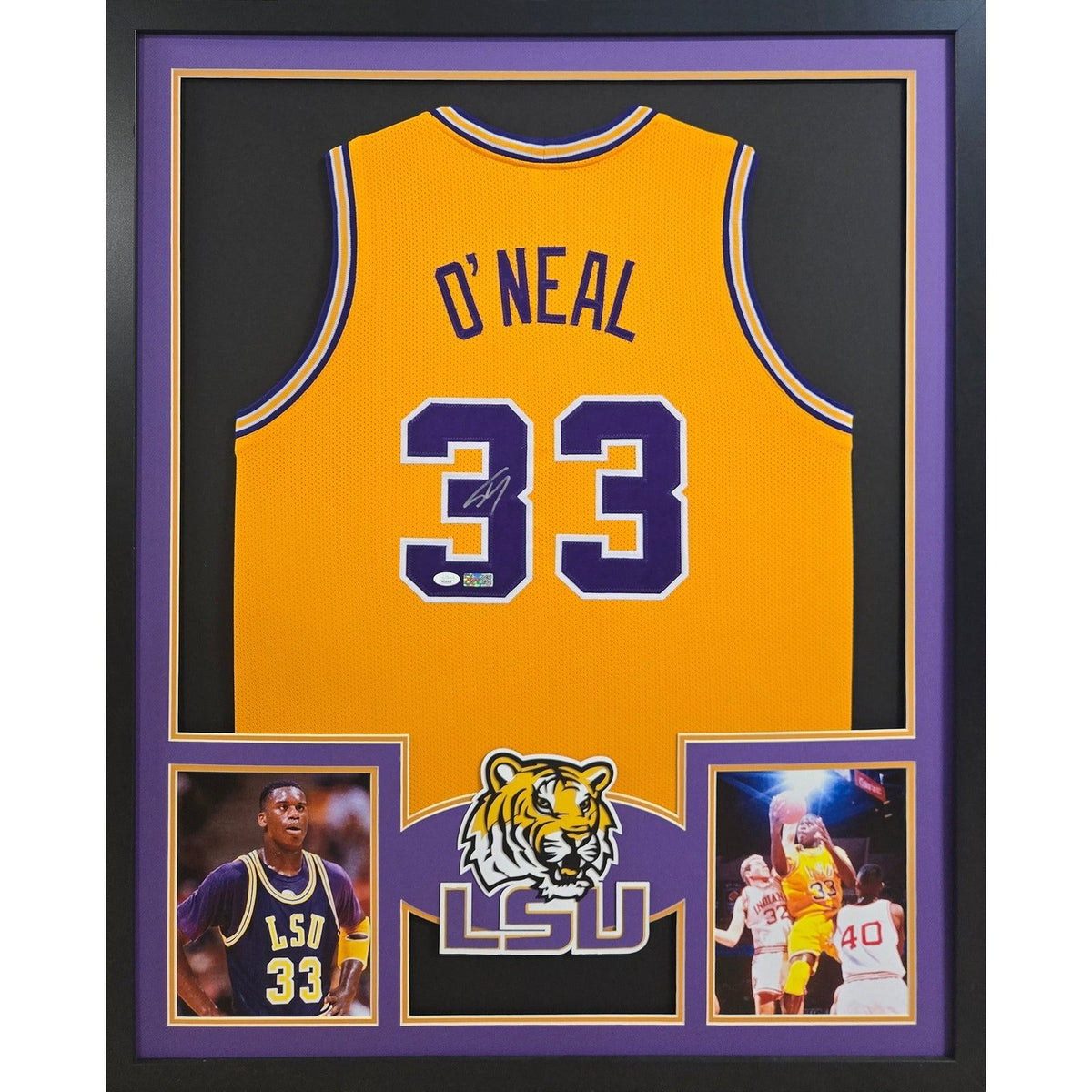 Shaquille O'Neal Signed Framed Yellow Jersey JSA Autographed LSU Shaq