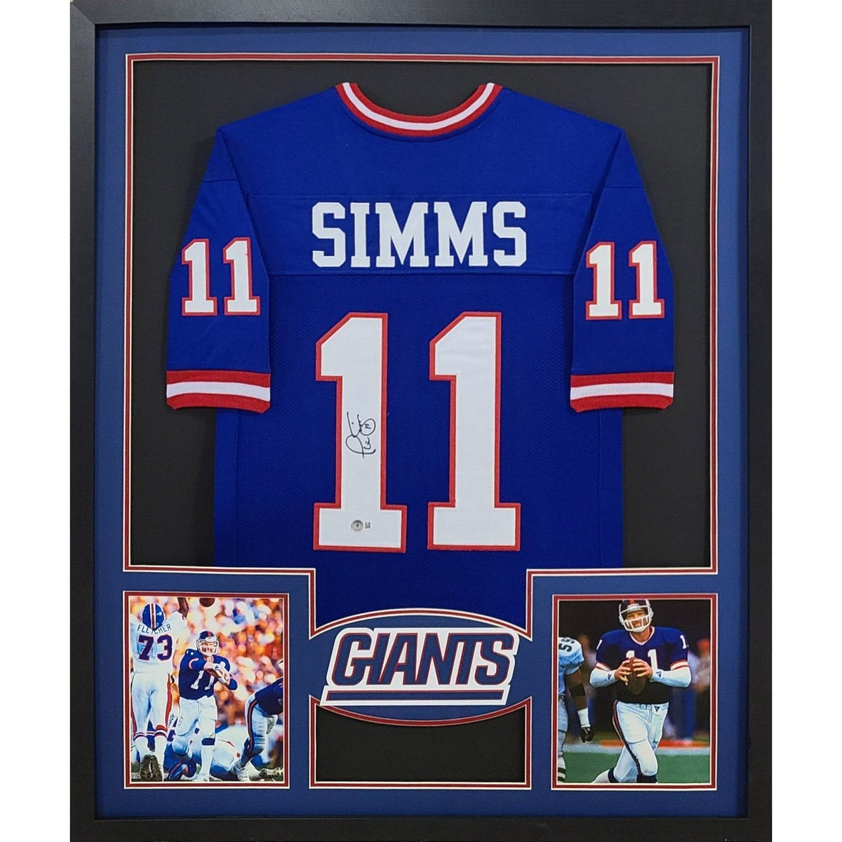 Phil Simms Framed Signed Jersey Beckett Autographed New York Giants