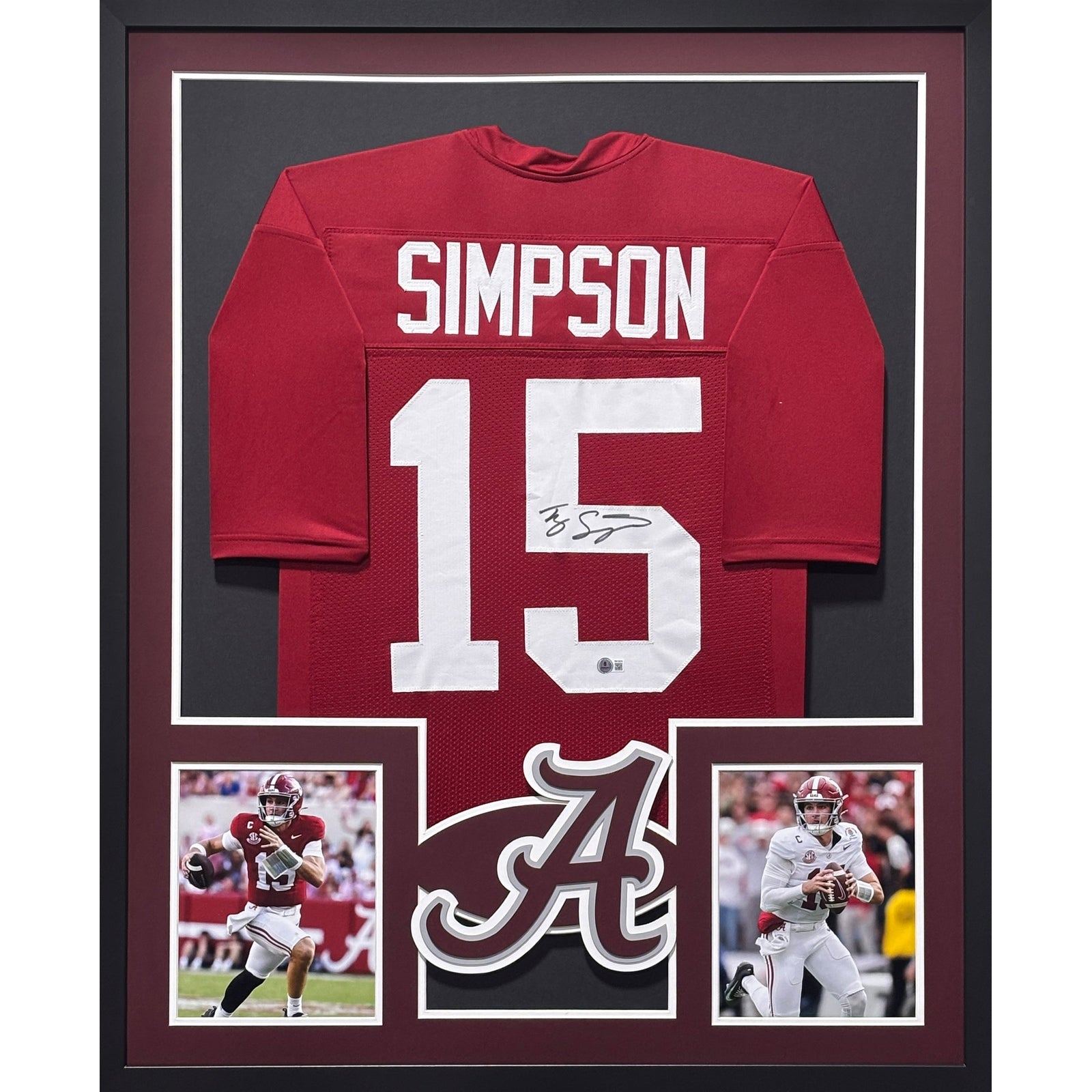 Ty Simpson Framed Signed Maroon Jersey Beckett Autographed Alabama