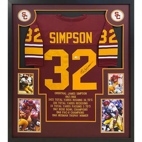 O.J. Simpson Framed Signed Maroon Stat Jersey JSA Autographed USC