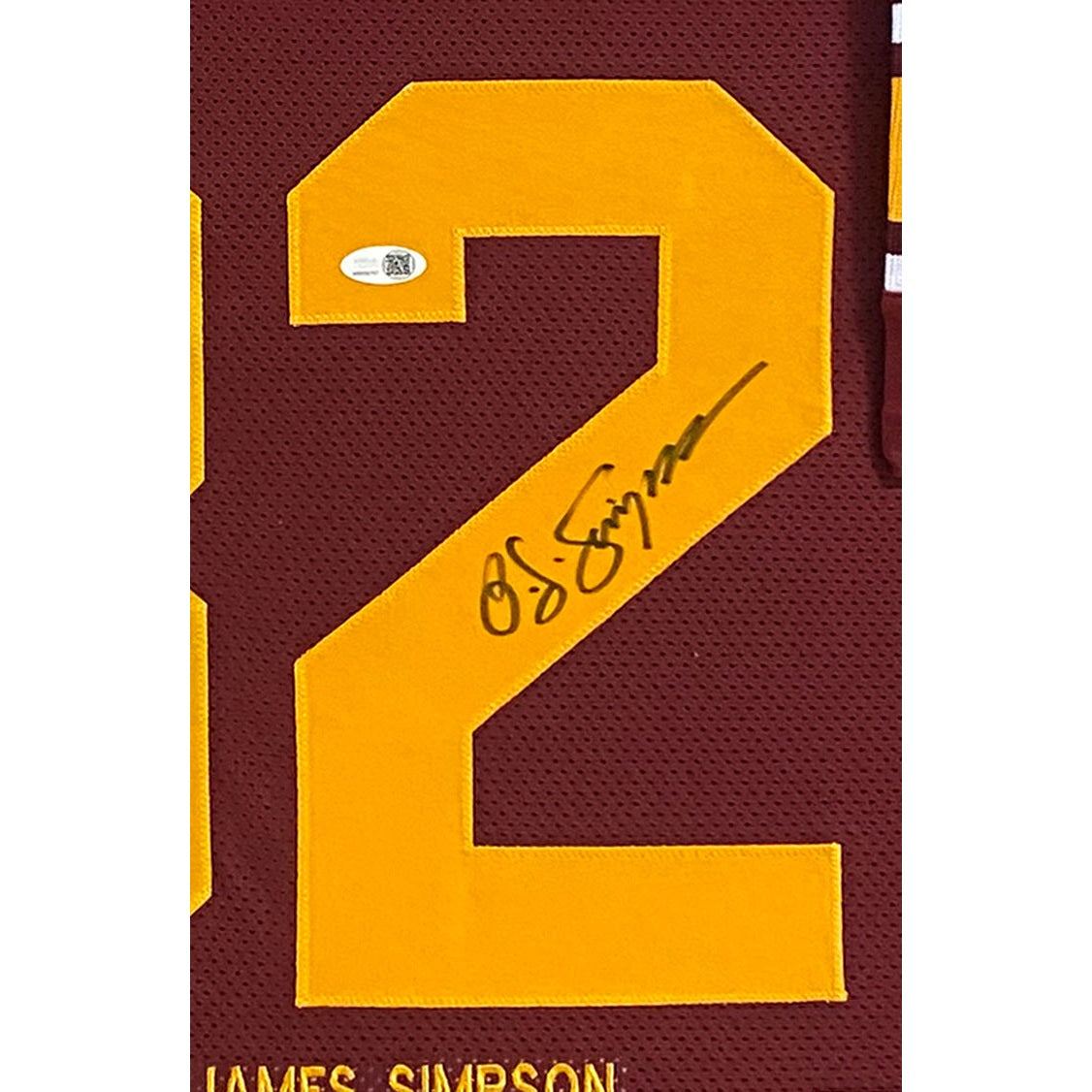 O.J. Simpson Framed Signed Maroon Stat Jersey JSA Autographed USC