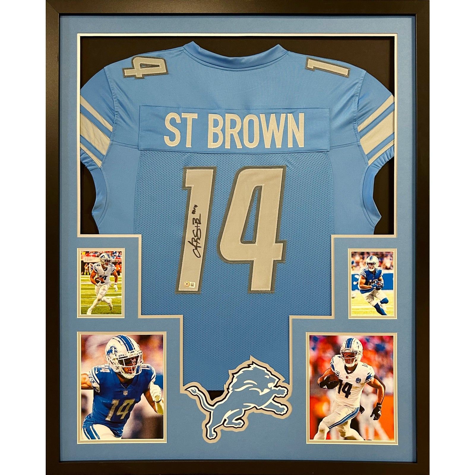 Amon-Ra St. Brown Signed Framed Jersey Beckett Autographed Detroit Lions