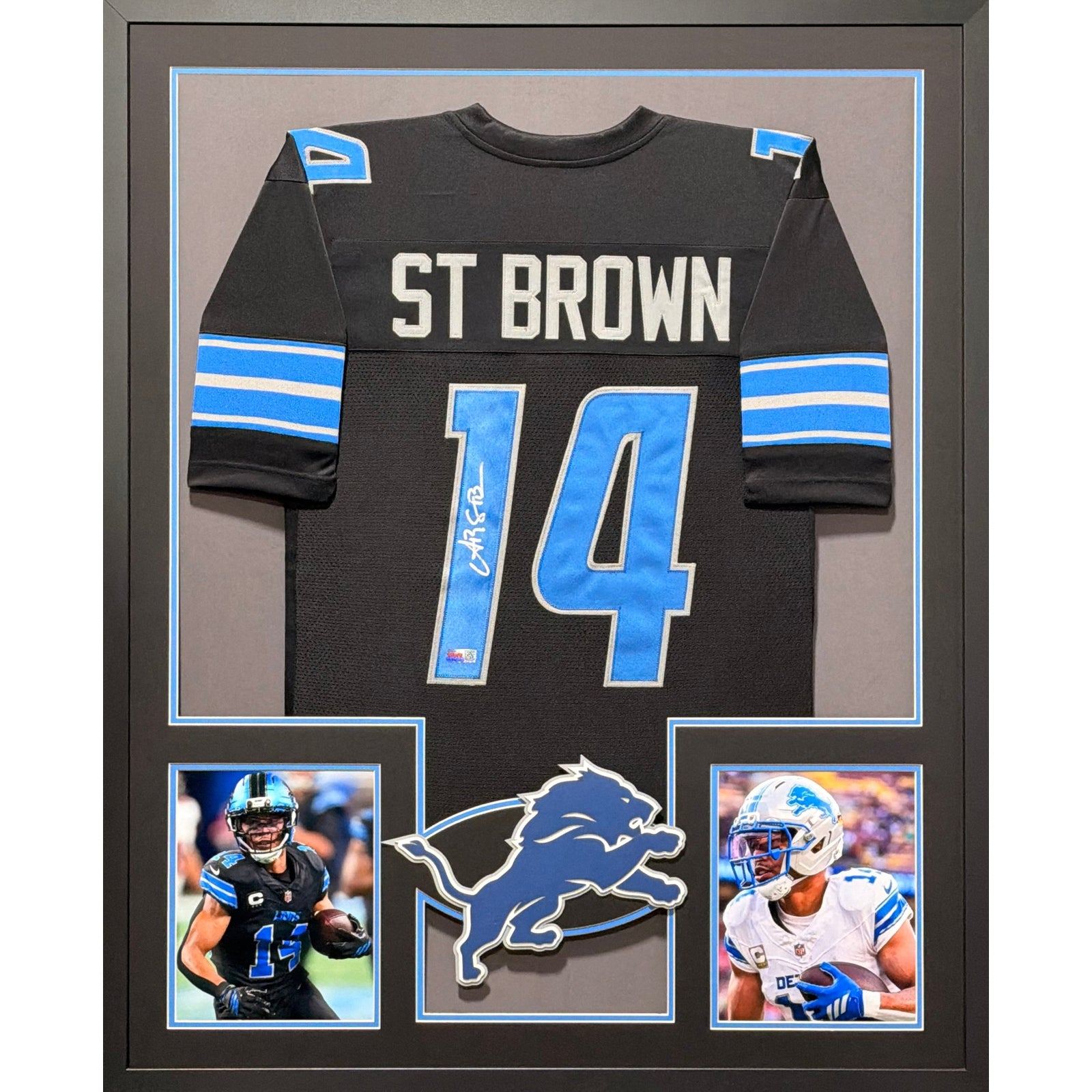 Amon-Ra St. Brown Signed Framed Black Jersey PIA COA Autographed Detroit Lions
