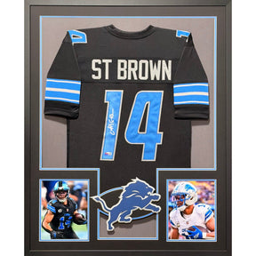 Amon-Ra St. Brown Signed Framed Black Jersey PIA COA Autographed Detroit Lions